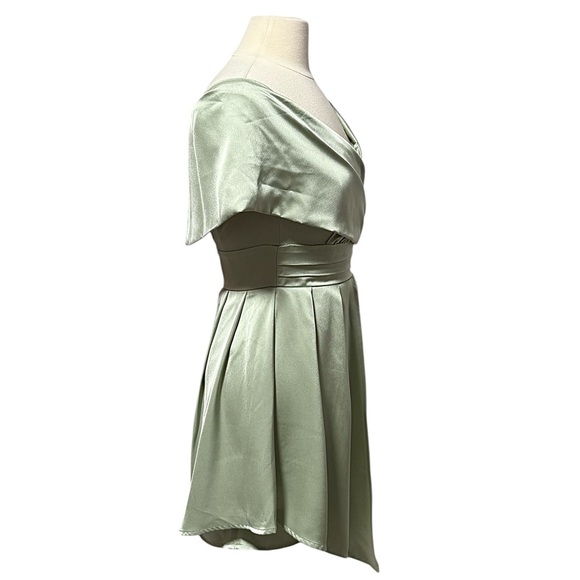 Lulus Always Celebrating Sage Asymmetrical Off Shoulder Mini Dress Small NWT - Picture 6 of 16